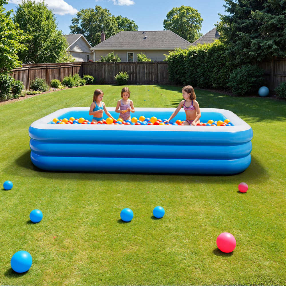 Sannwsg Inflatable Pool dimensions displayed on a measuring tape