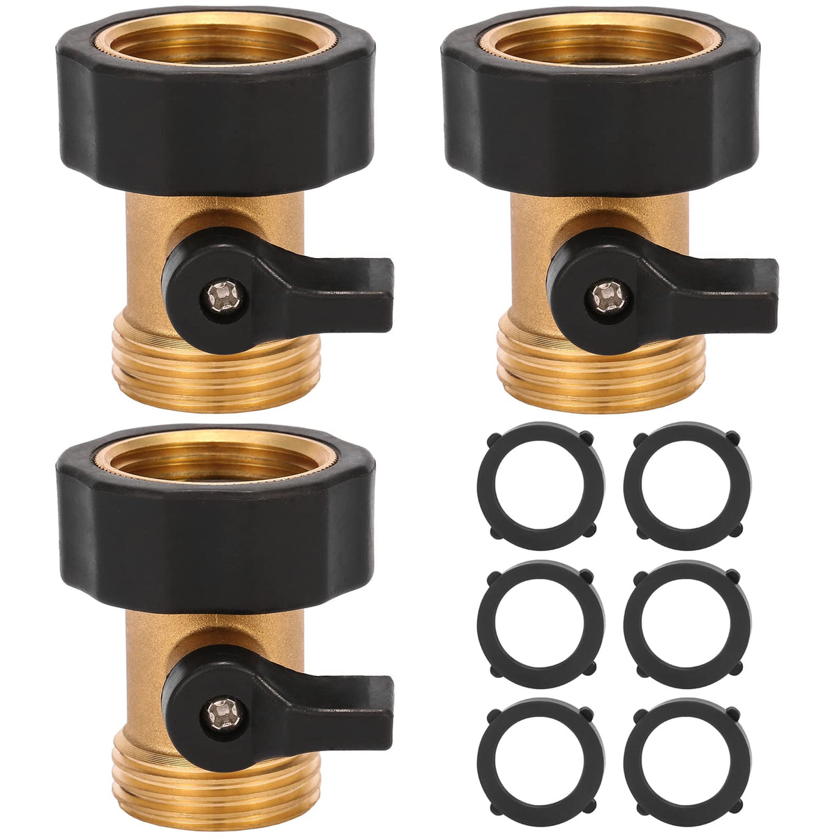 Sanpaint 3 Pack Brass Garden Hose Shut Off Valve front view