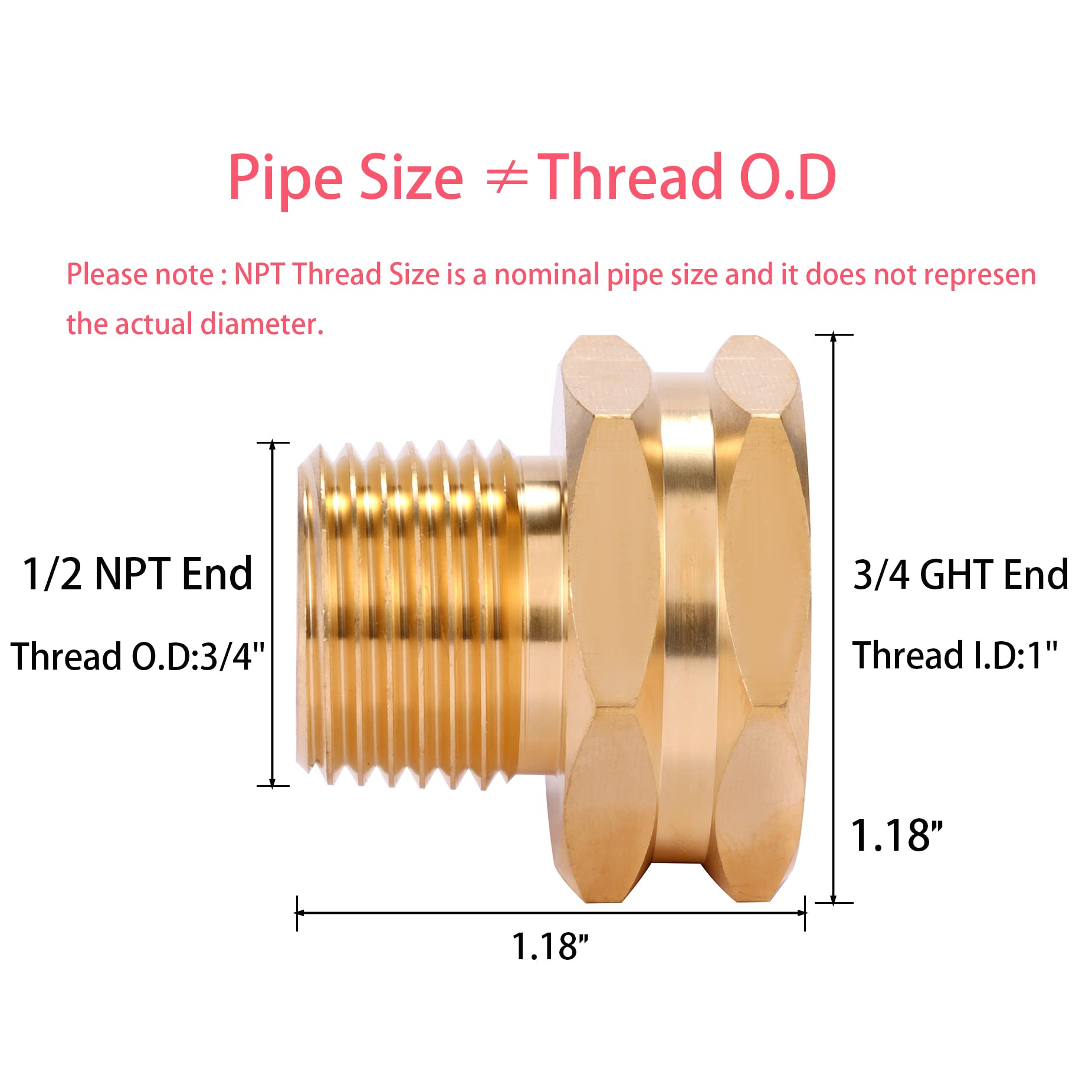 Sanpaint Garden Hose Adapter 3/4" GHT to 1/2" NPT side view