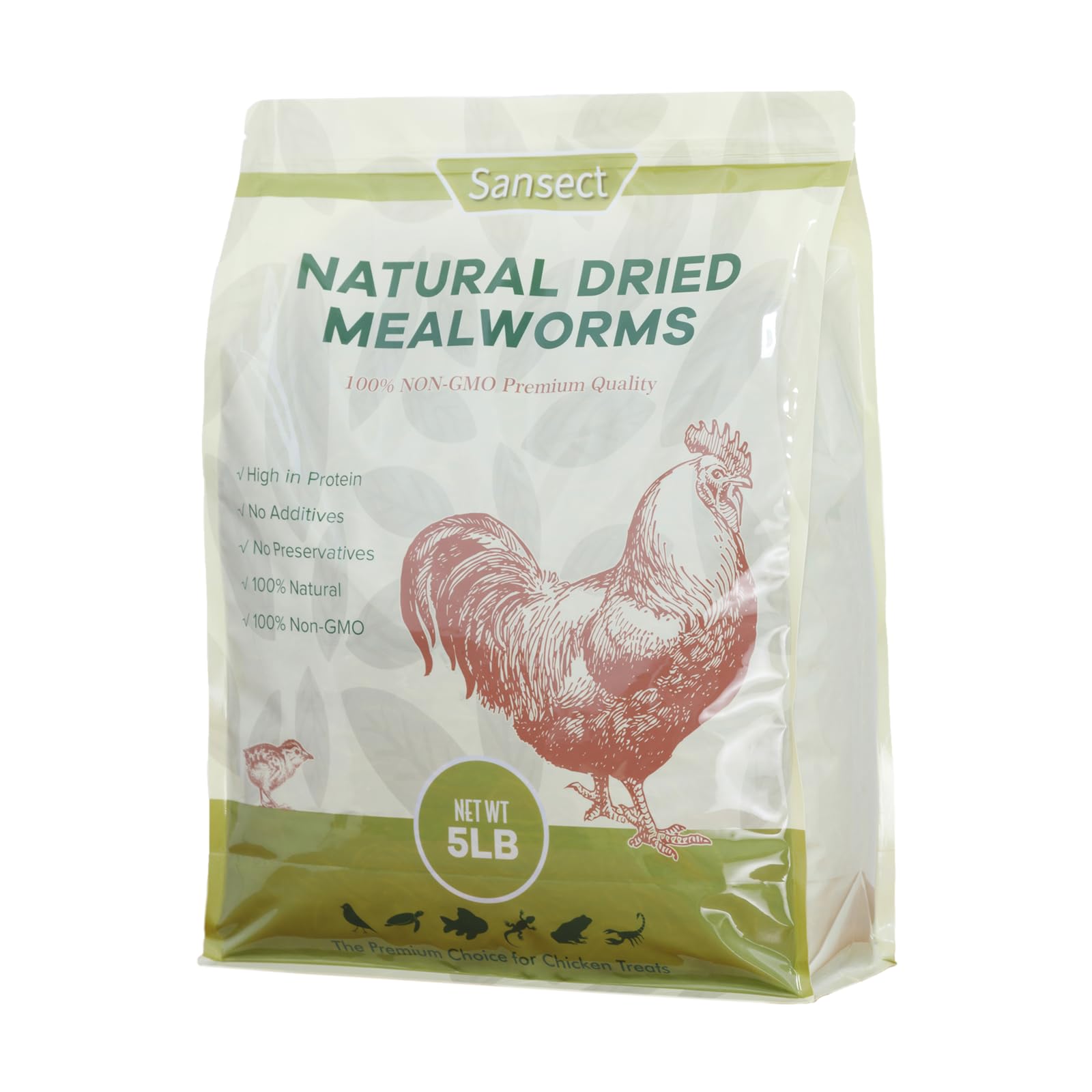 SANSECT Dried Mealworms 5 lb front view in packaging