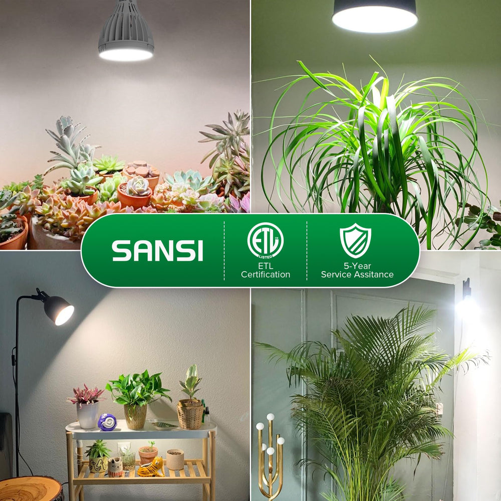 SANSI 24W Grow Light Bulb showing full spectrum light