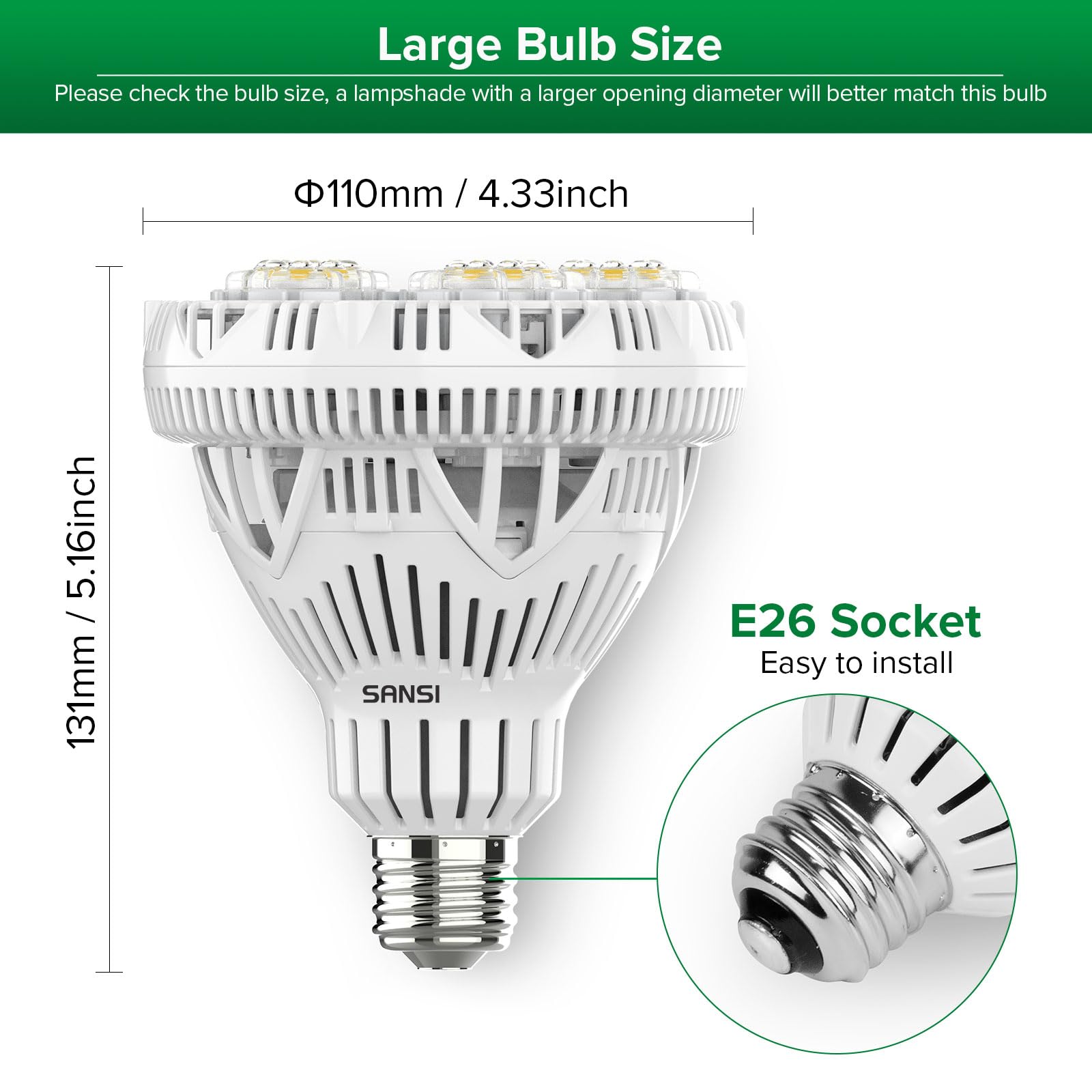 SANSI Grow Light Bulb on a shelf with potted plants