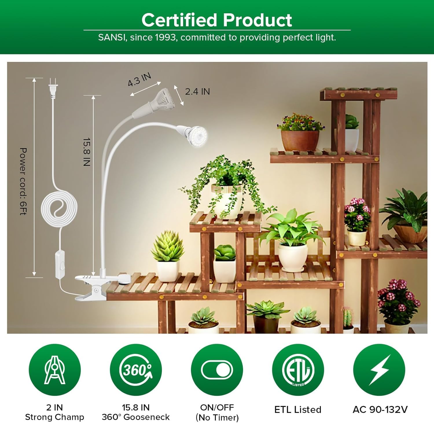 SANSI Grow Light in use with indoor plants