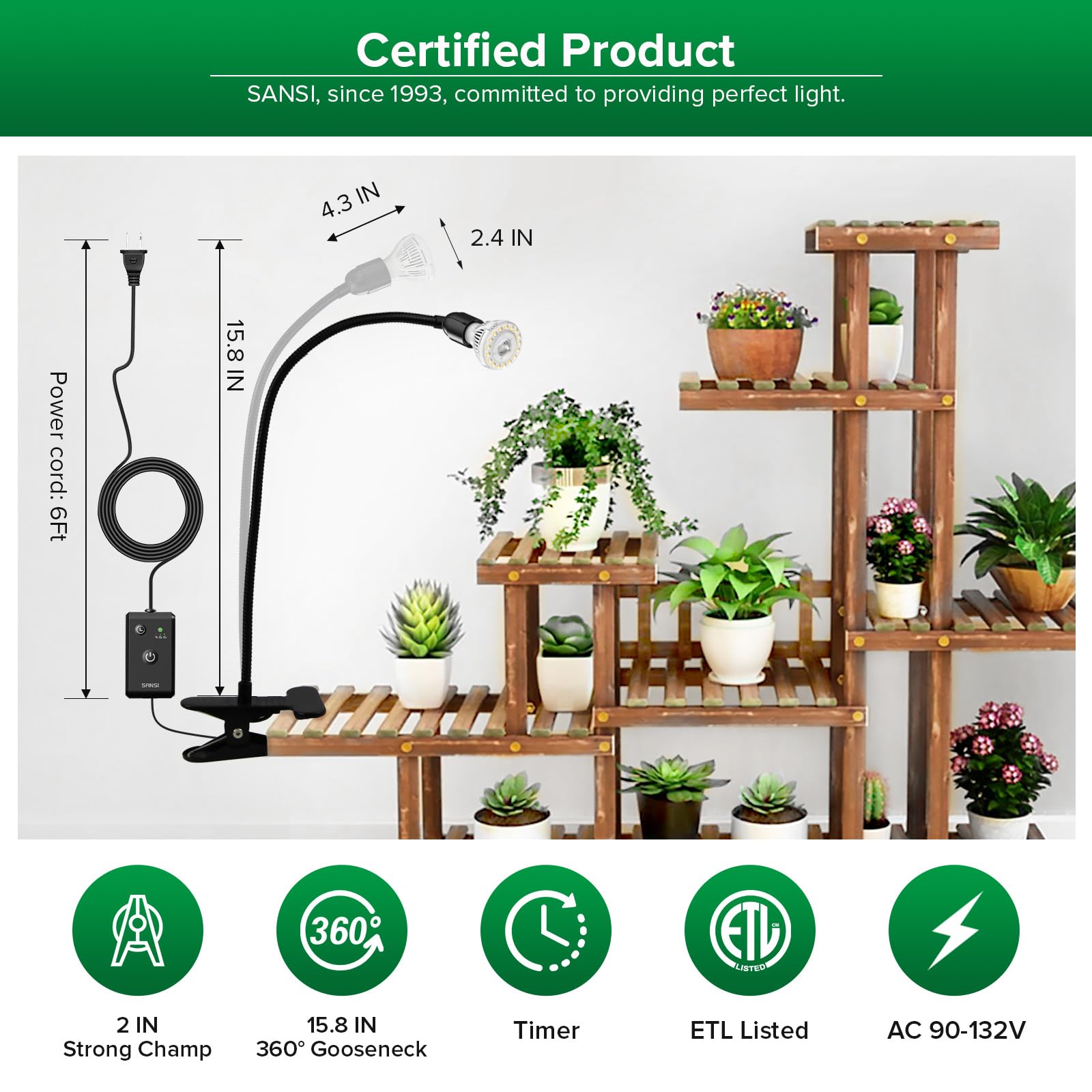 SANSI LED Grow Light 10W installed above a plant stand