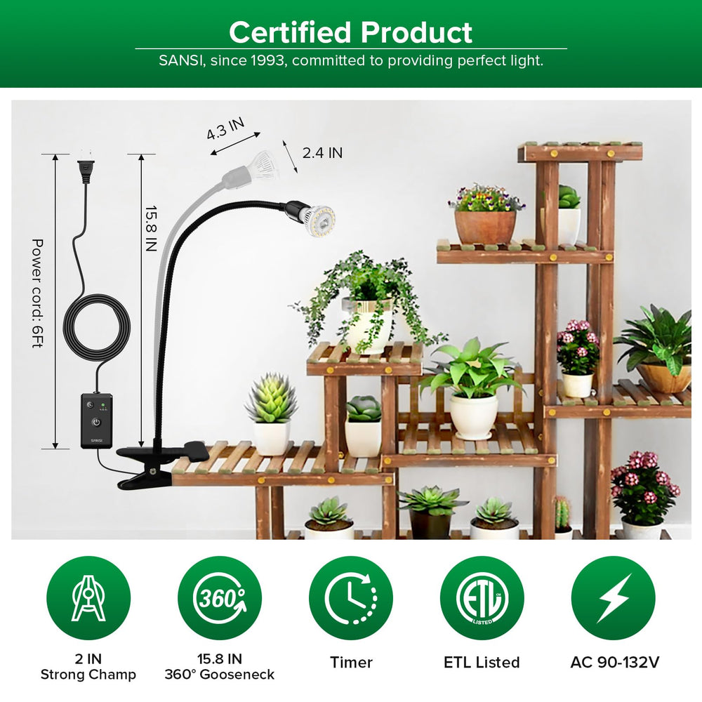 SANSI LED Grow Light 10W installed above a plant stand