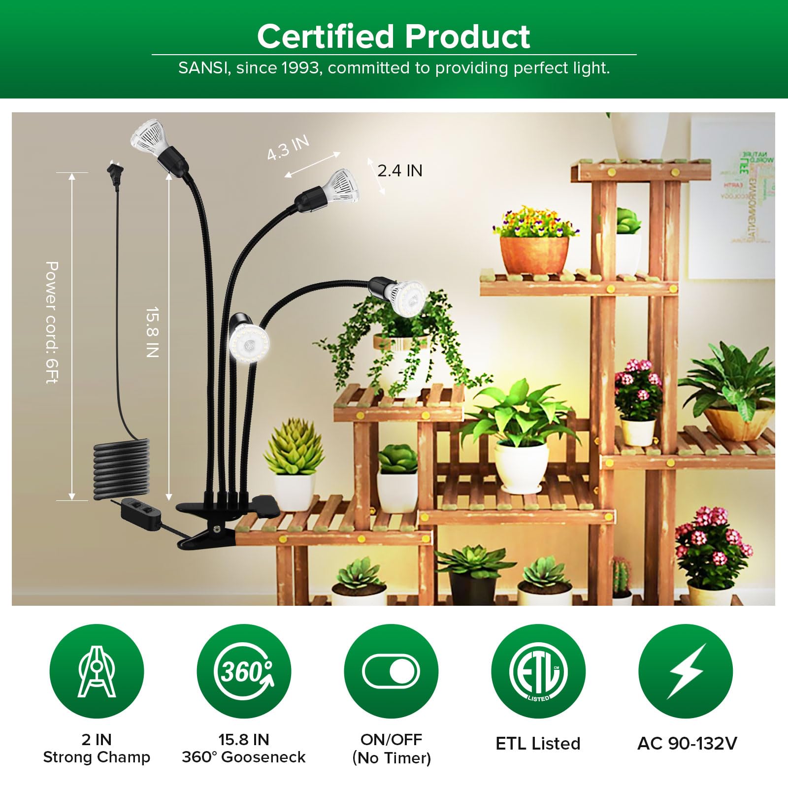 SANSI LED Grow Light 600W with gooseneck setup