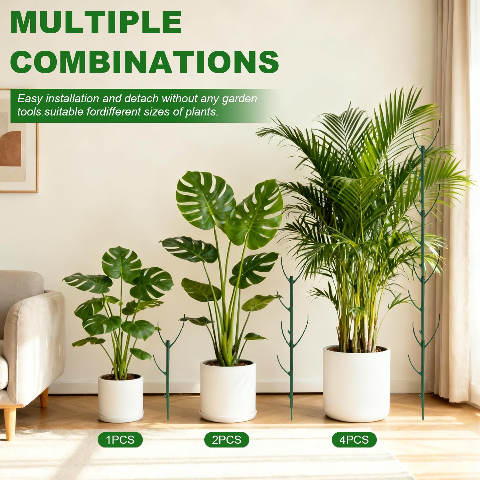 sanzkjic green plant support stakes on windowsill