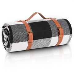 sapsisel 80x60 picnic blanket in black and white grids, rolled up