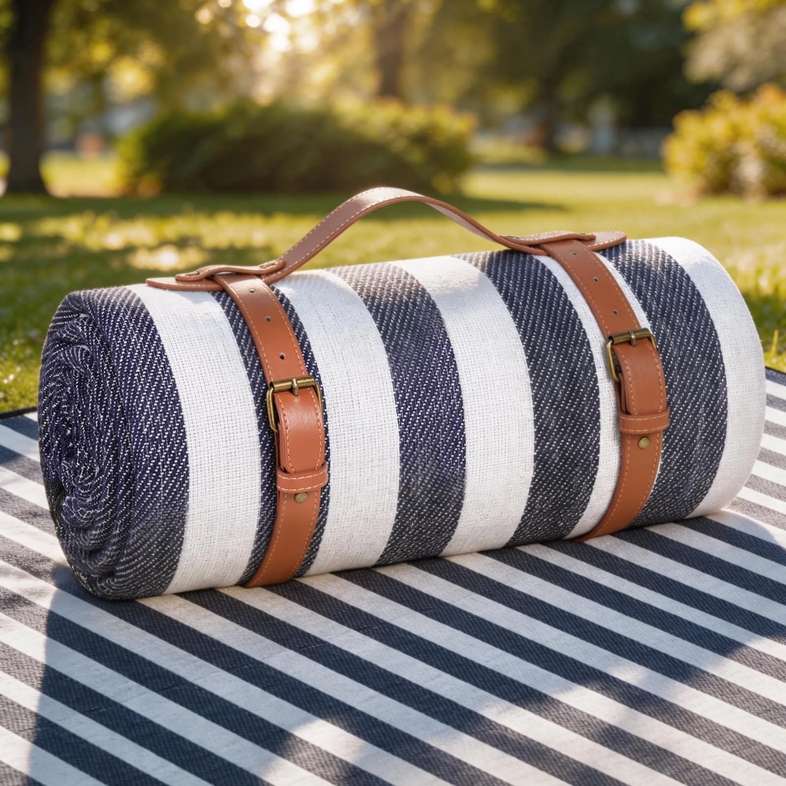 sapsisel Extra Large Picnic Blanket 80" x 80" front view in blue and white