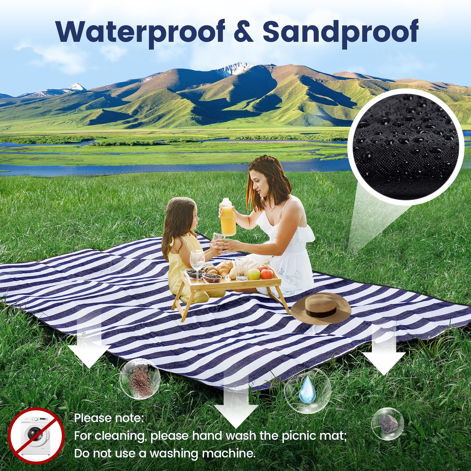sapsisel picnic blanket in beach setting with sand