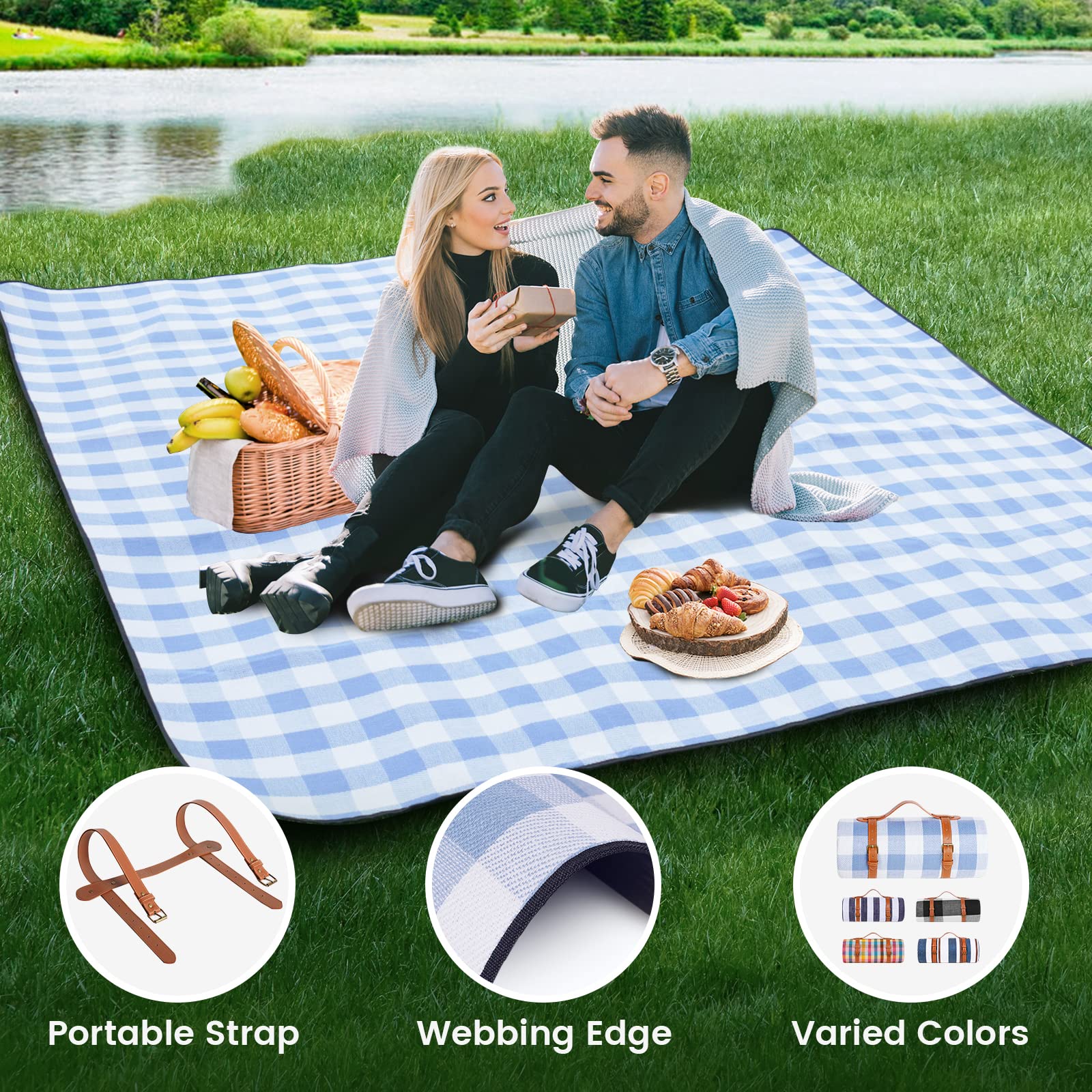 sapsisel picnic blanket rolled up with adjustable belt