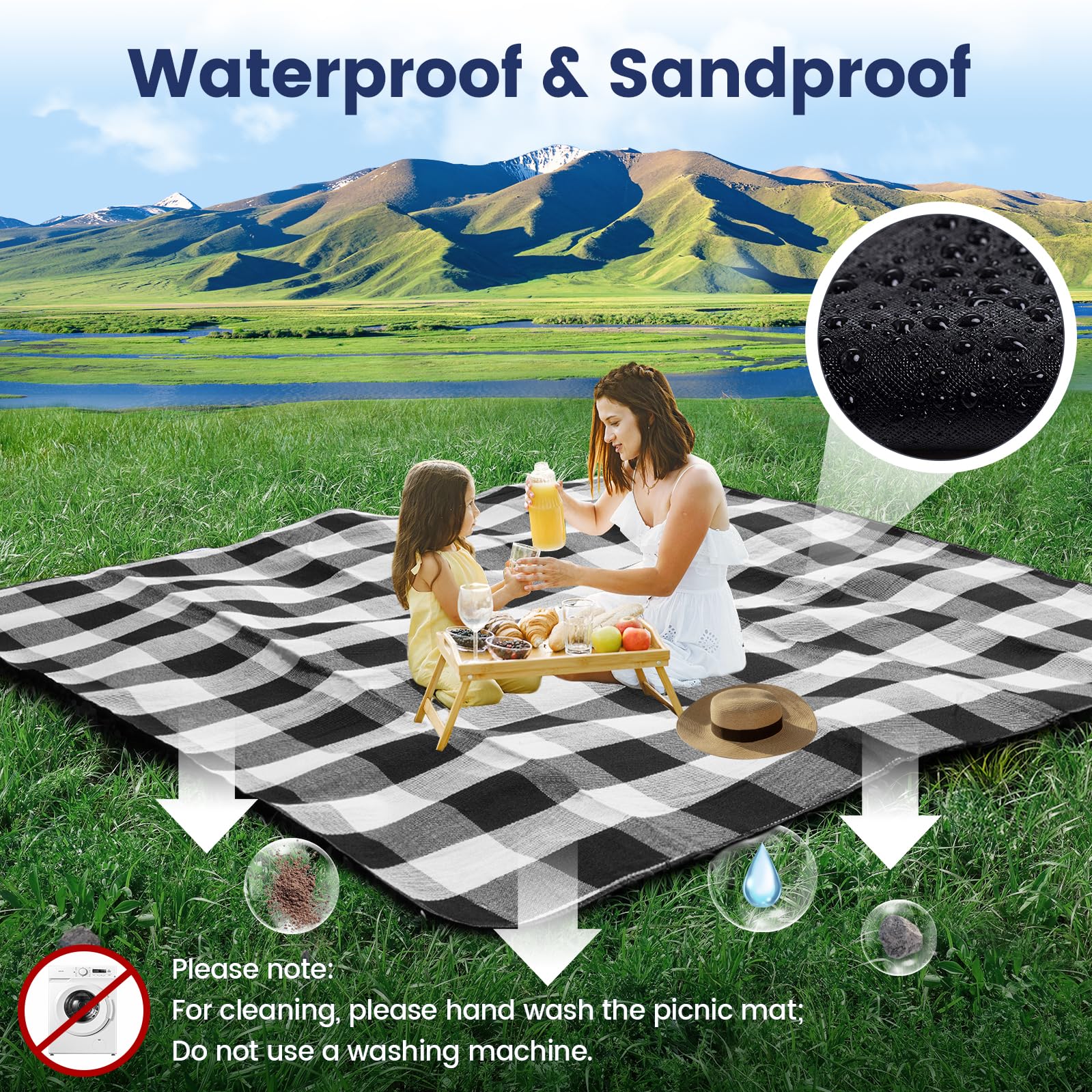 sapsisel picnic blanket showing waterproof backing
