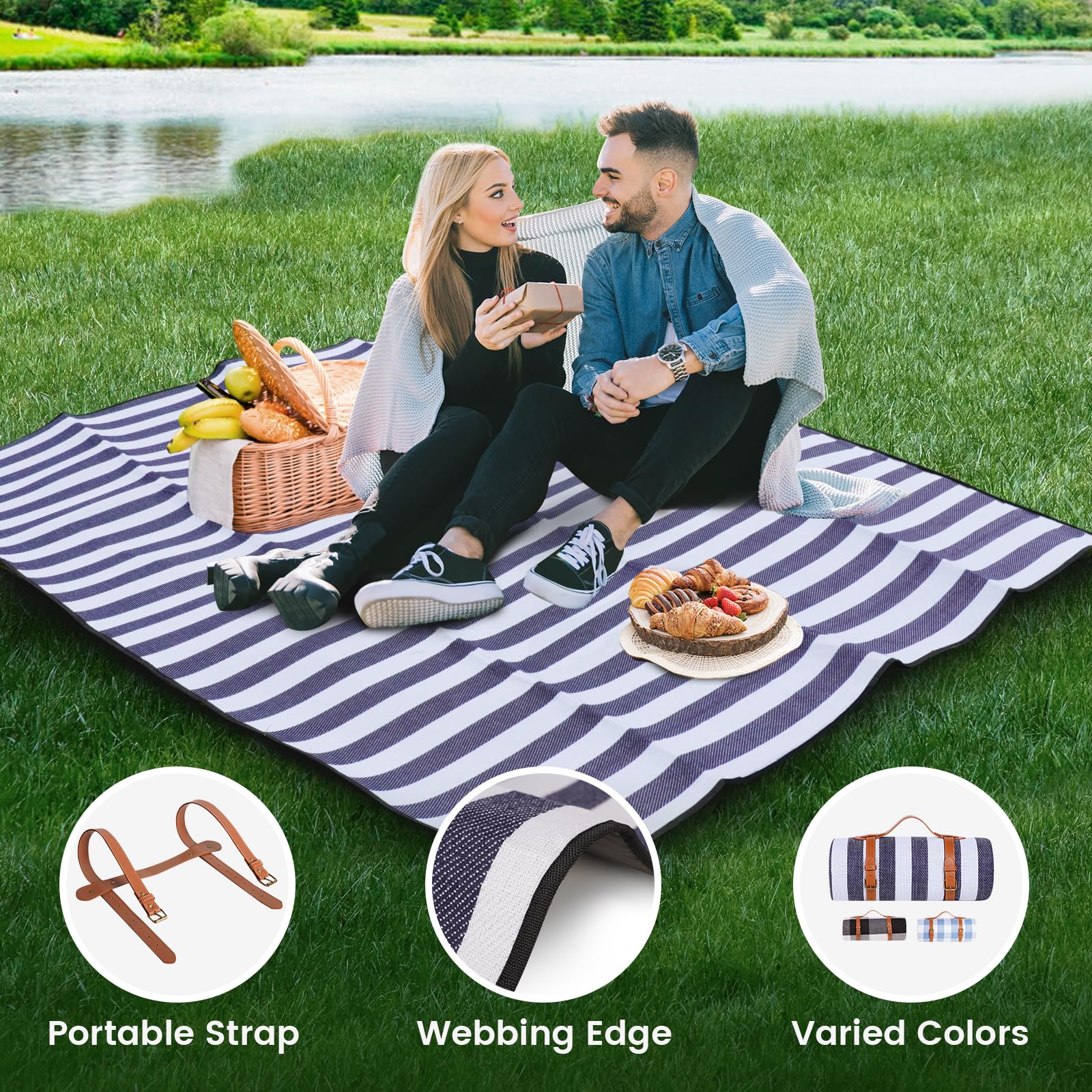 sapsisel picnic blanket with adjustable belt and hand strap