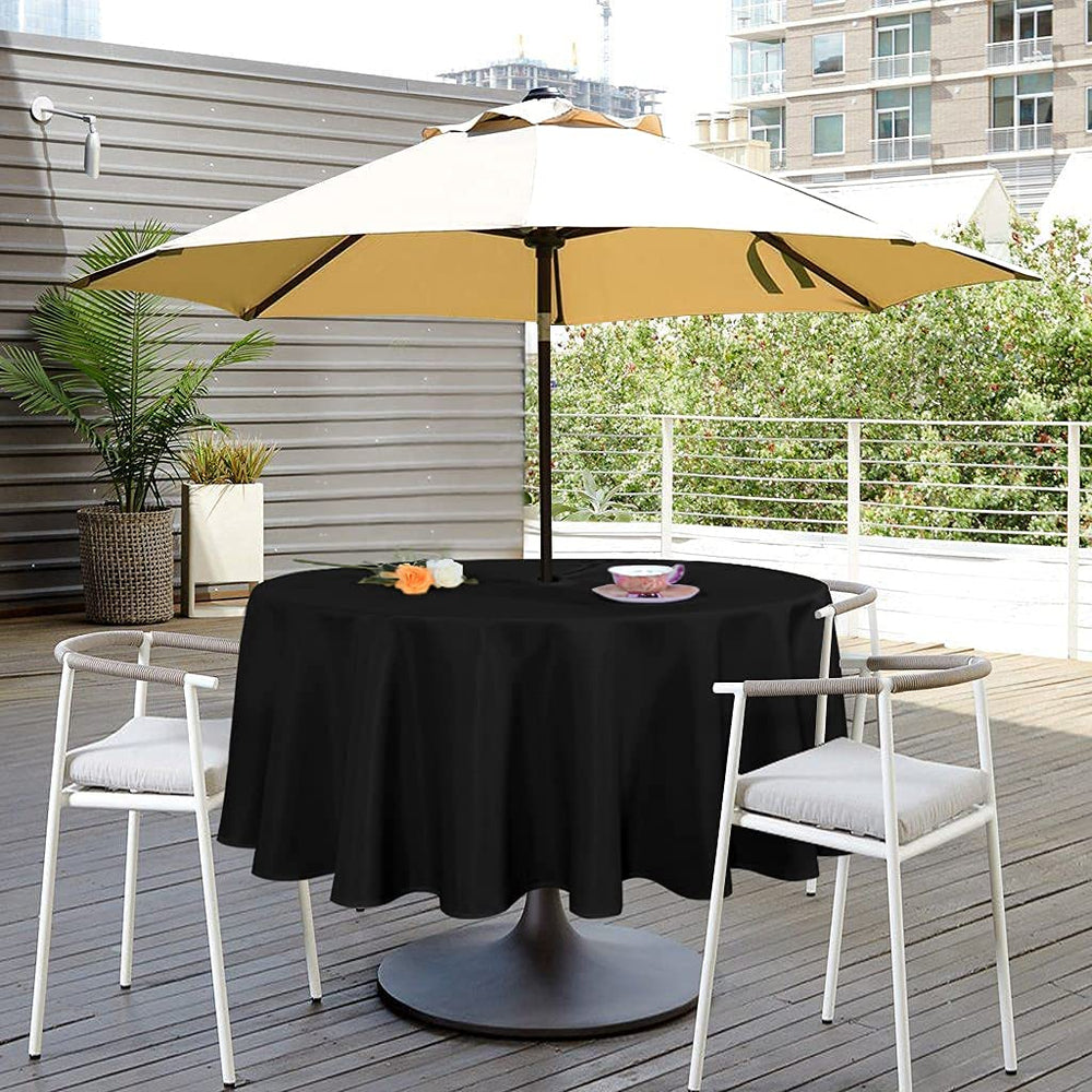 SARAFLORA 60-inch round black tablecloth front view