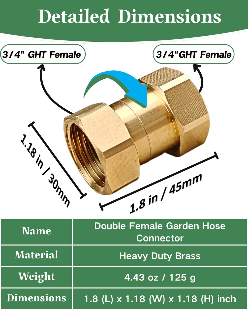 SARANICE garden hose female to female adapter side view