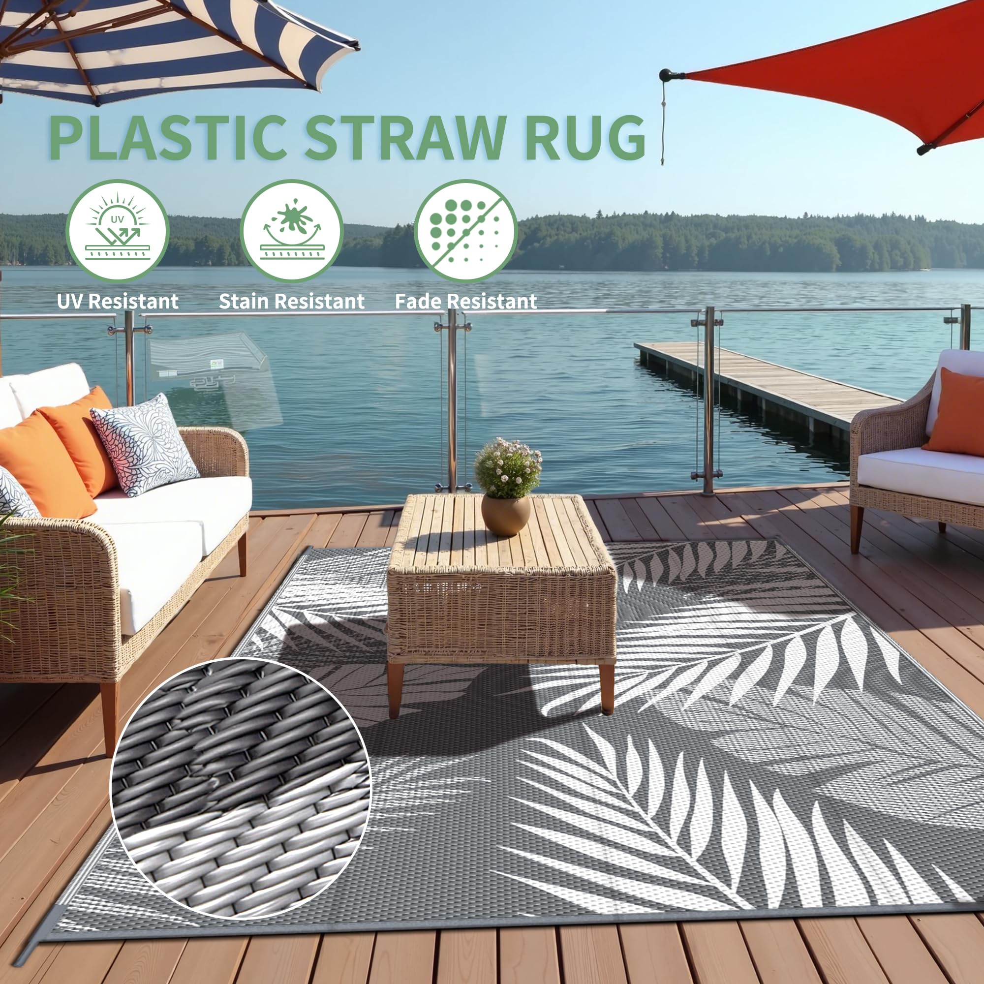 sarben outdoor rug 8'x10' included carry bag for easy transport