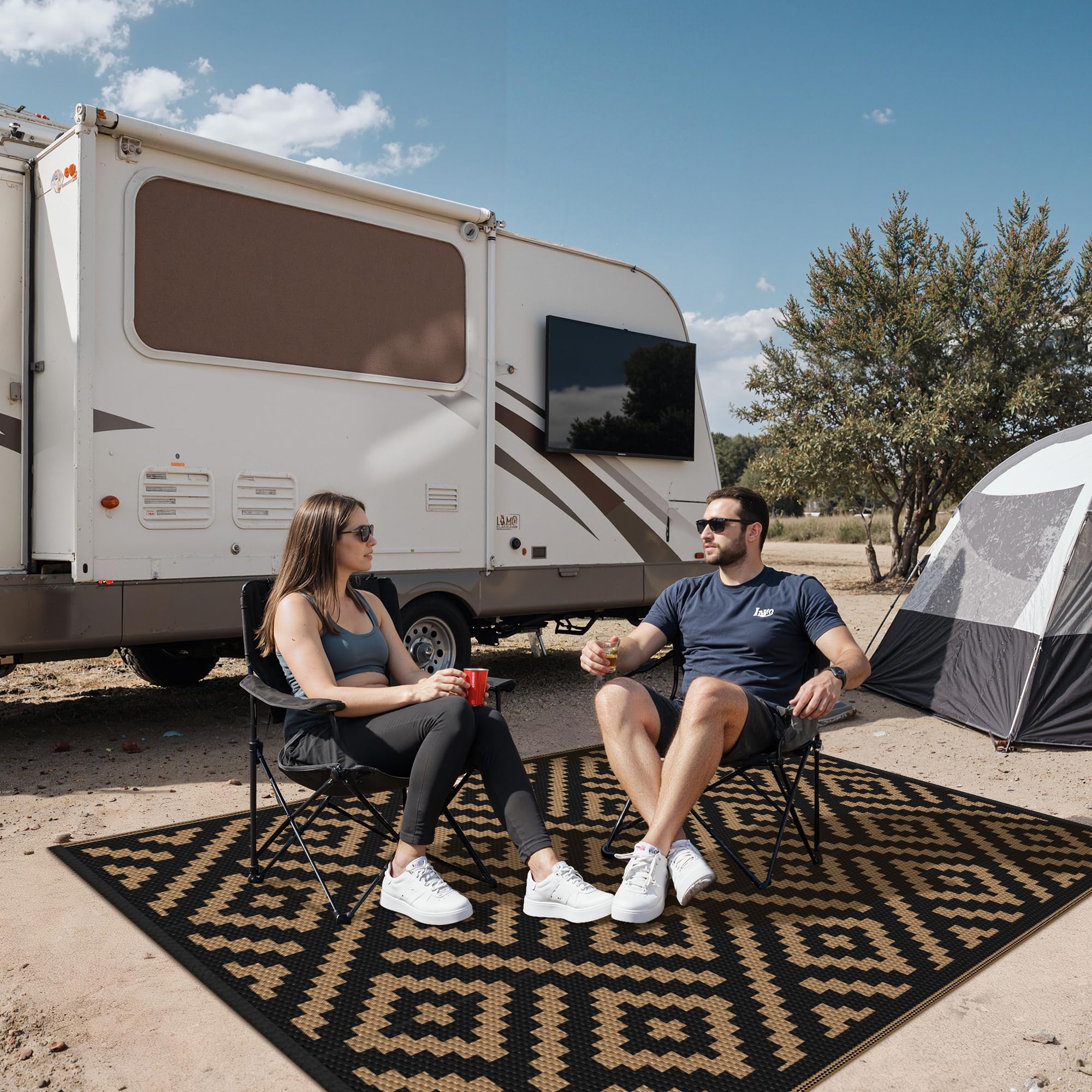 sarben Outdoor Rug being used on a patio