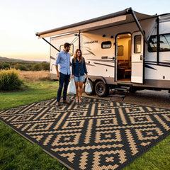 sarben outdoor rug compactly folded in carry bag