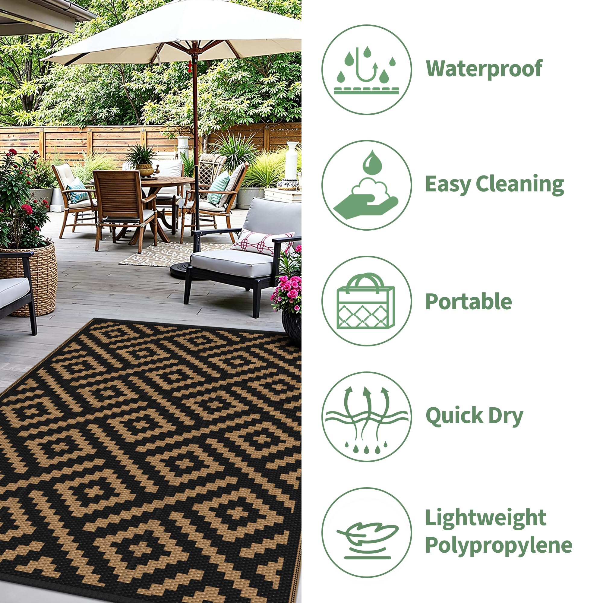 sarben Outdoor Rug displayed in an outdoor setting