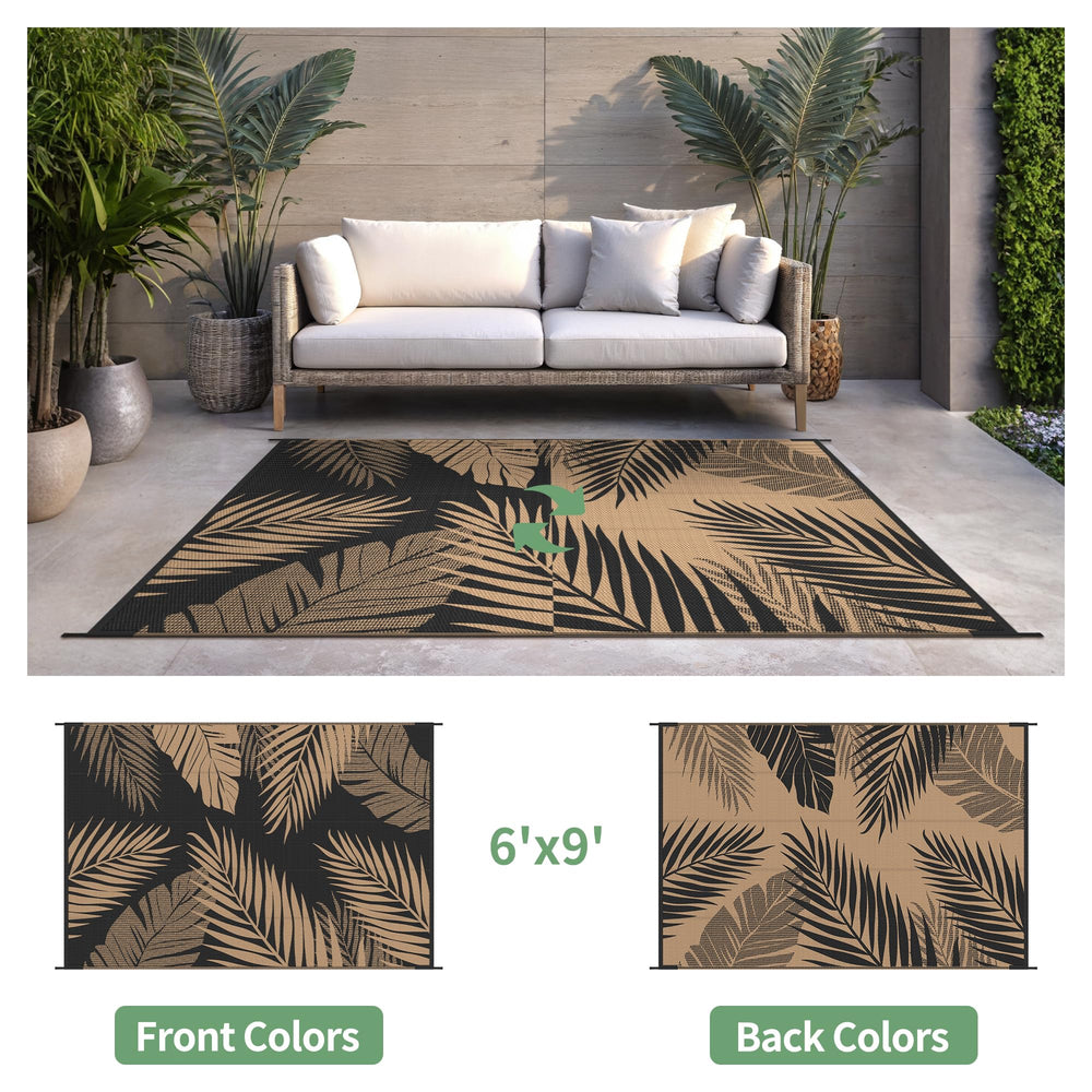 sarben outdoor rug reverse side showing black and brown pattern