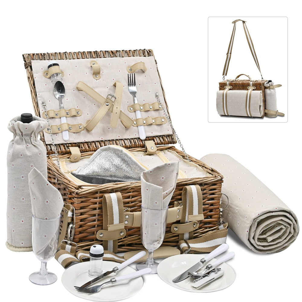 SatisInside picnic basket displayed with all included accessories