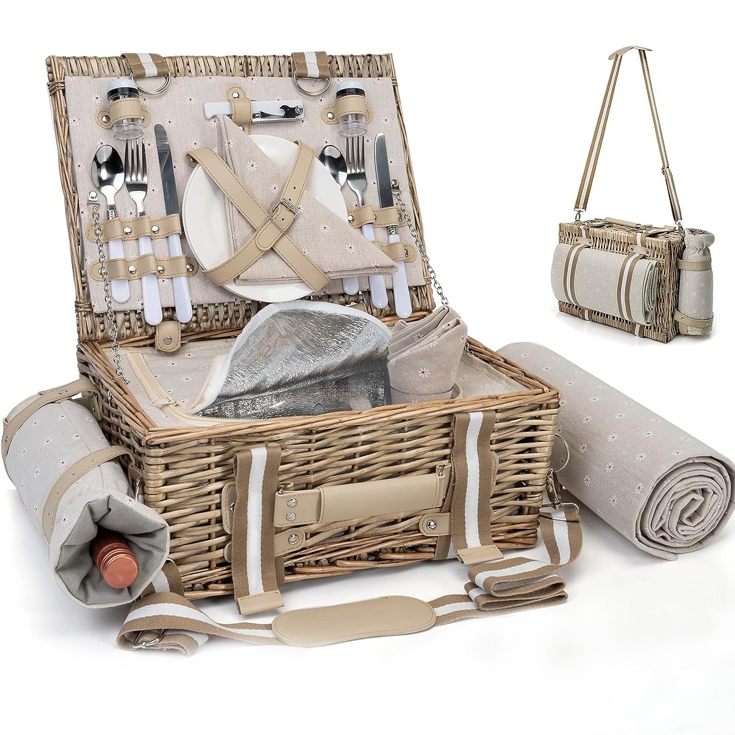 SatisInside picnic basket for 2 with insulated liner and grey finish