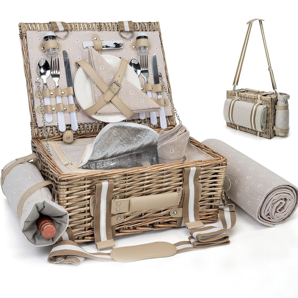 SatisInside picnic basket for 2 with insulated liner and grey finish