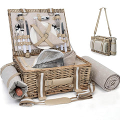 SatisInside picnic basket for 2 with insulated liner and grey finish