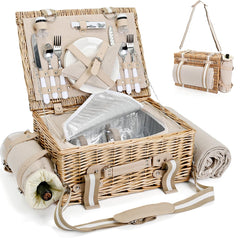 SatisInside Picnic Basket for 2 with insulated liner and waterproof blanket
