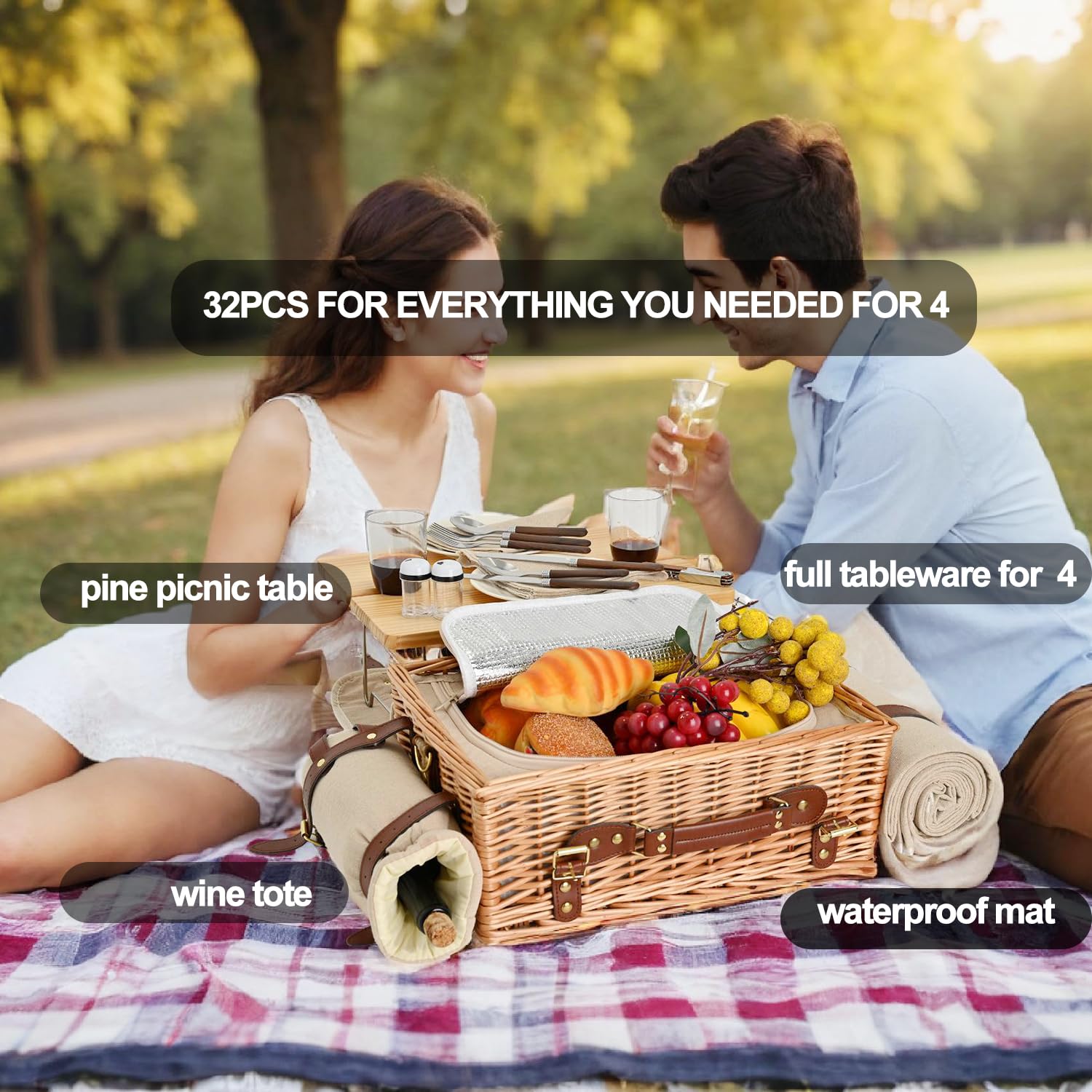 SatisInside picnic basket set arranged on a picnic table