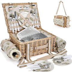 SatisInside Picnic Basket Set for 4 with insulated liner and waterproof blanket