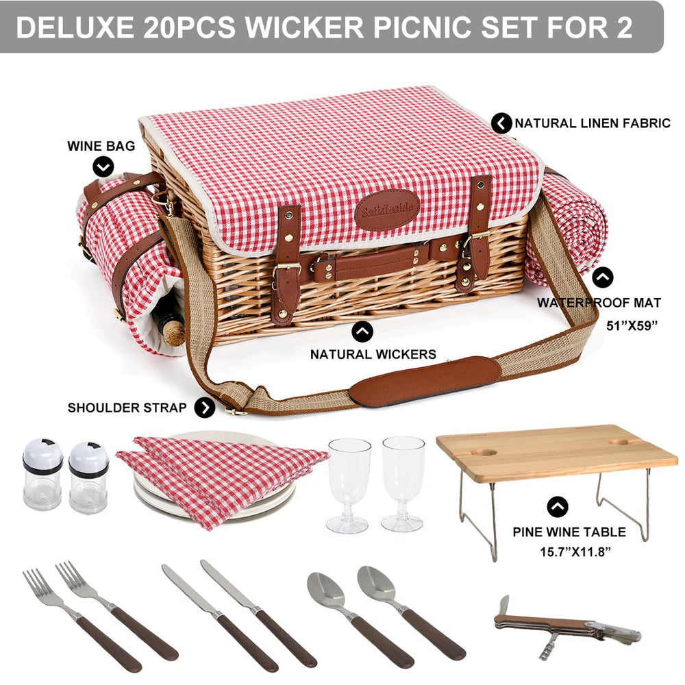 SatisInside picnic basket set in a park setting