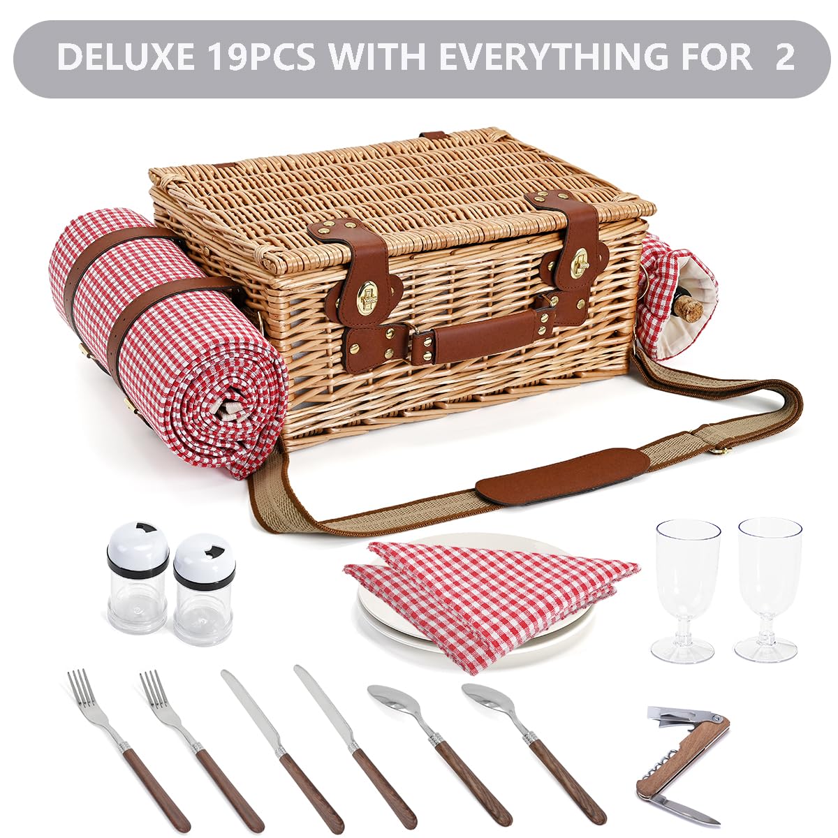 SatisInside Picnic Basket set up for a picnic on grass