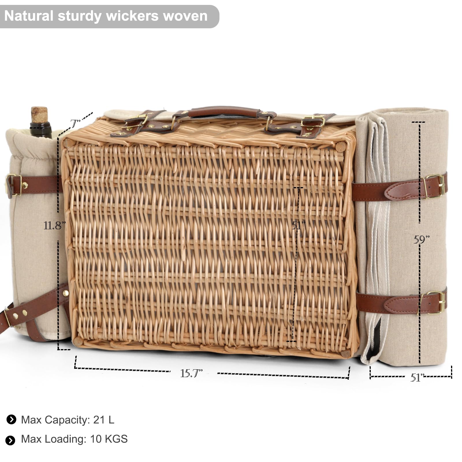 SatisInside picnic basket set with detachable lid as picnic table