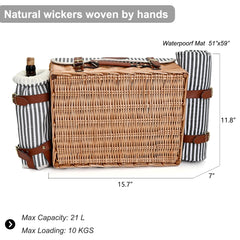 SatisInside picnic basket stripes design with leatherette handle