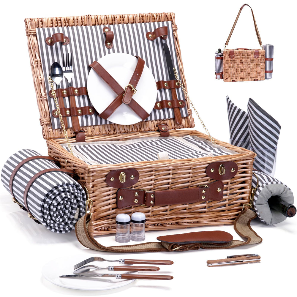 SatisInside Picnic Basket with Blanket for 2, top view