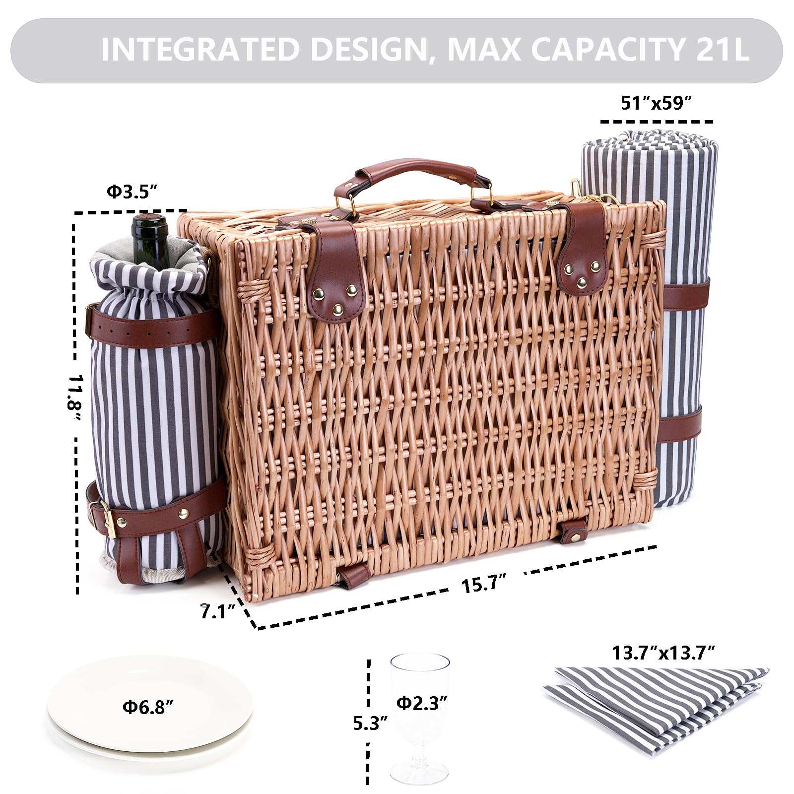SatisInside Picnic Basket with Blanket, side view