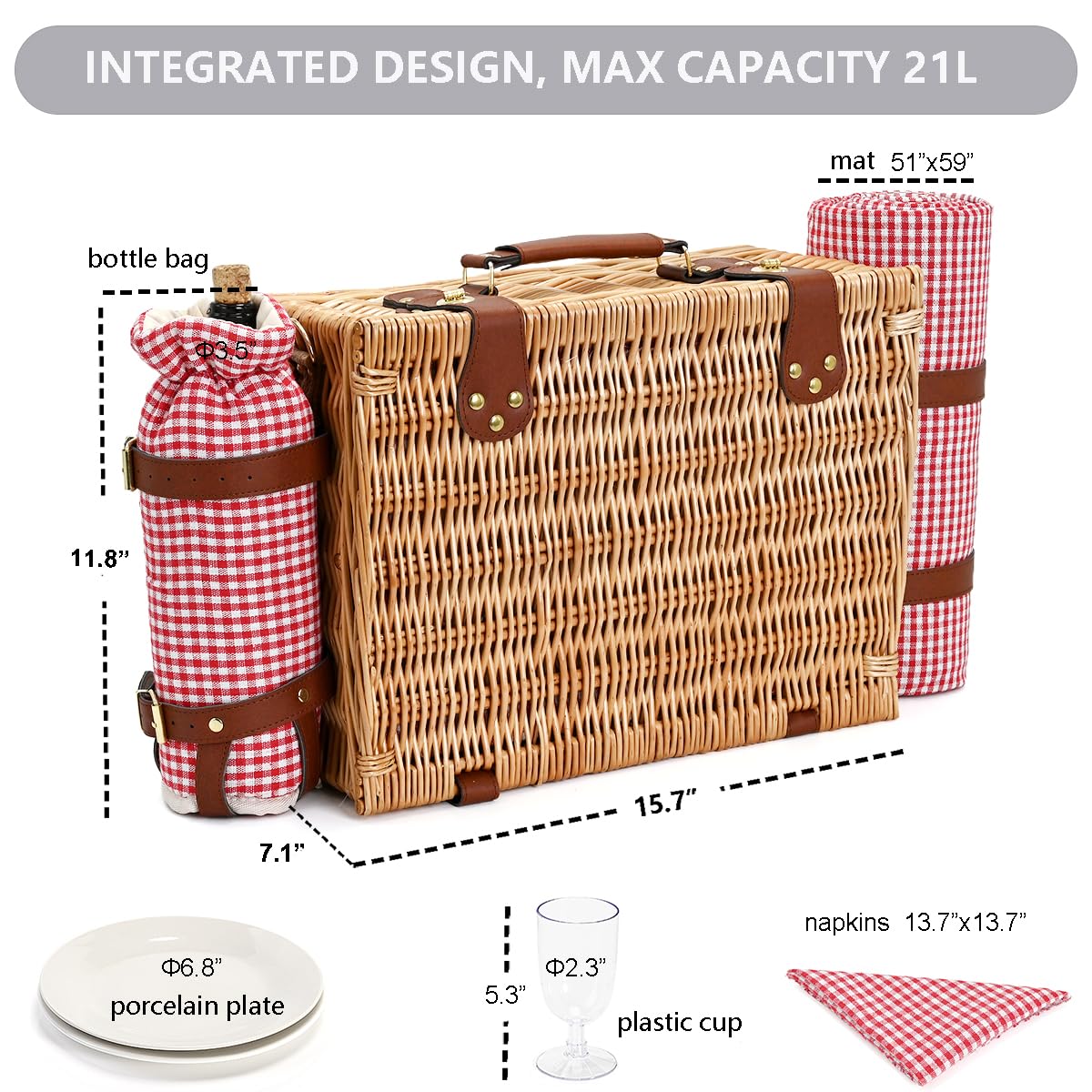SatisInside Picnic Basket with PU handle close-up