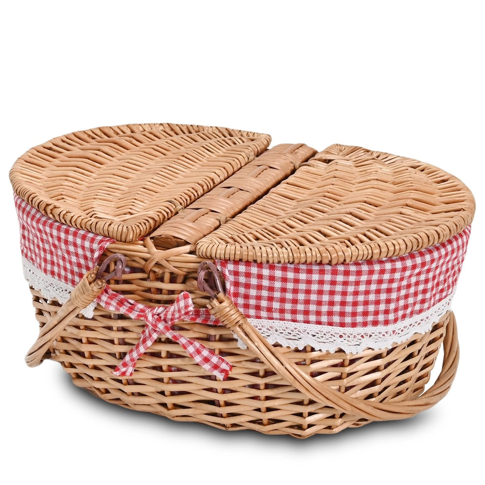 SatisInside Wicker Picnic Basket dimensions displayed