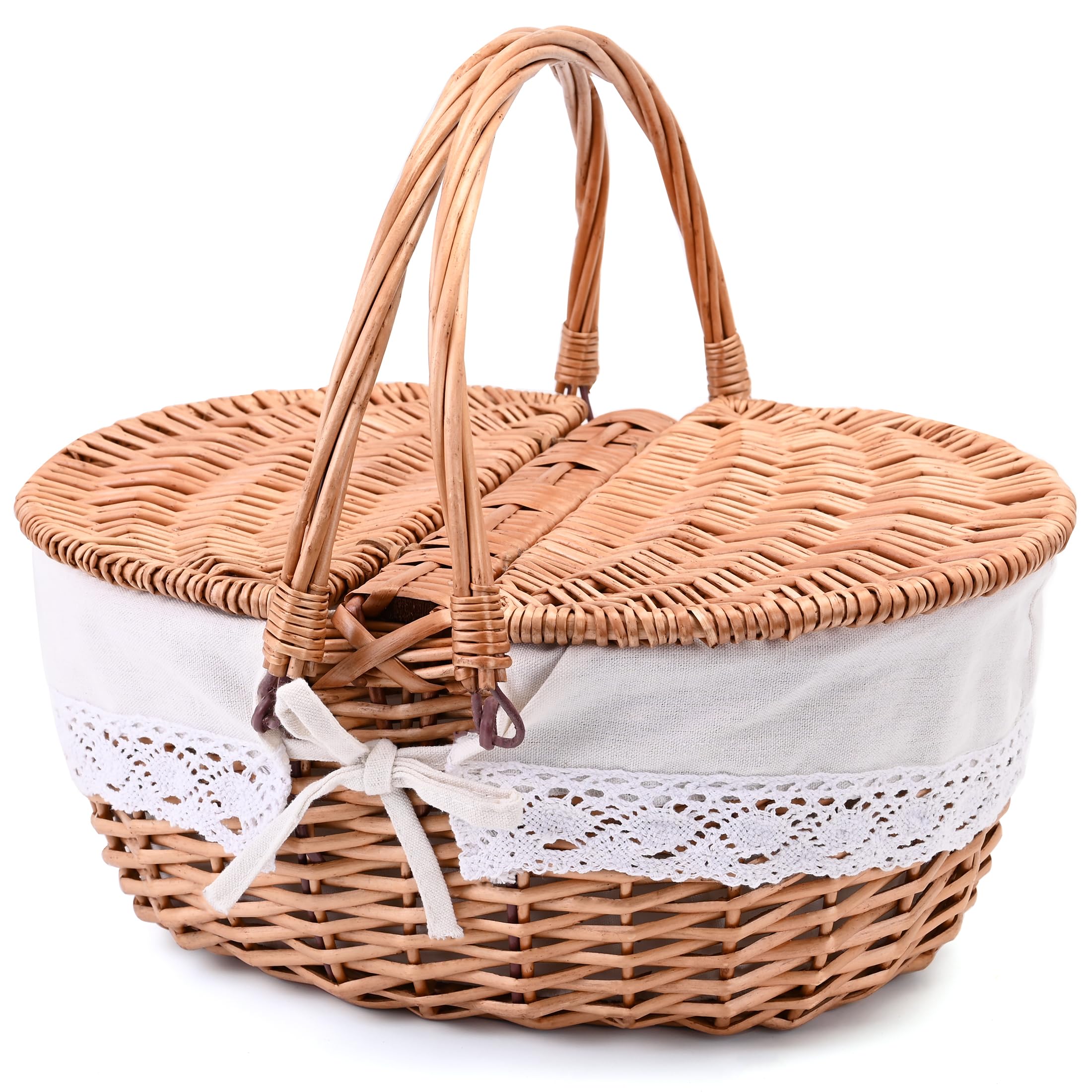 SatisInside Wicker Picnic Basket folded handles for storage