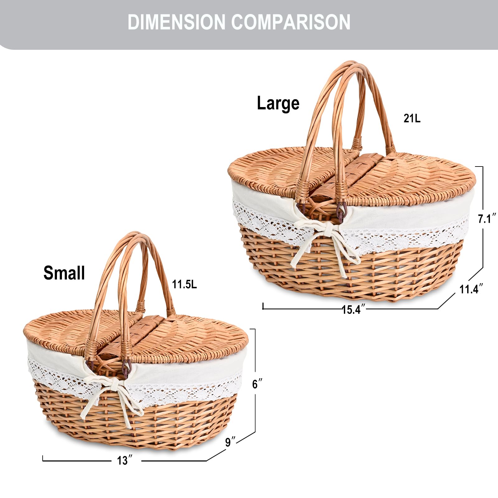 SatisInside Wicker Picnic Basket lid open showing capacity