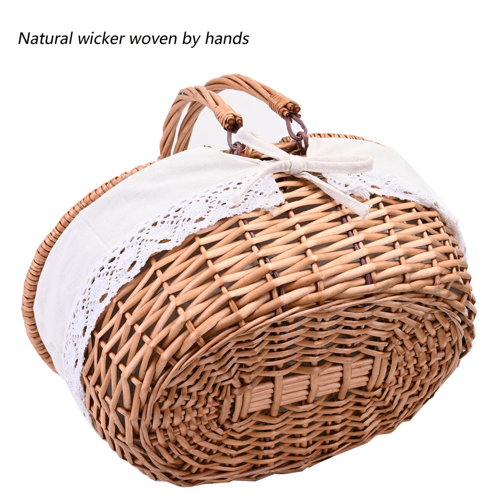 SatisInside Wicker Picnic Basket shown in a picnic setting