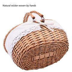 SatisInside Wicker Picnic Basket shown in a picnic setting
