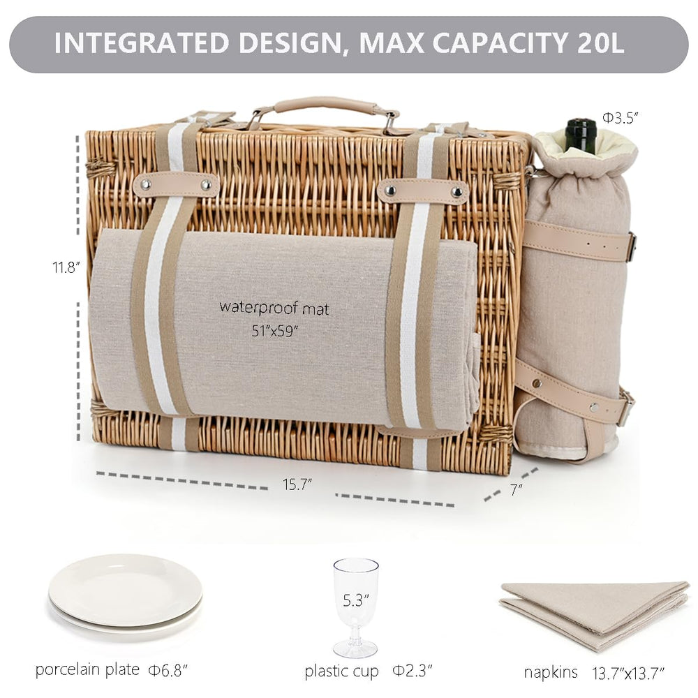 SatisInside wicker picnic basket side view with shoulder strap