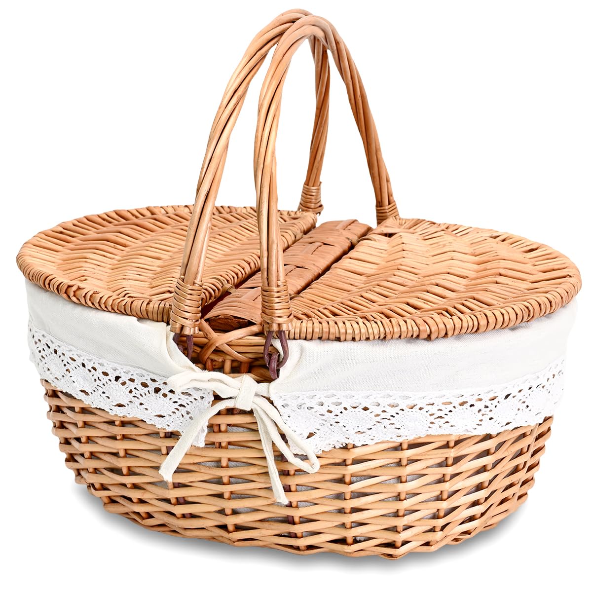 SatisInside Wicker Picnic Basket with removable liner front view