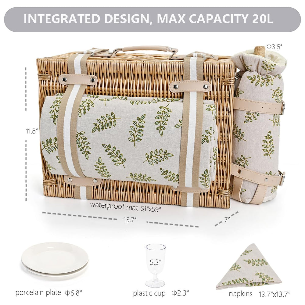 SatisInside wicker picnic basket with shoulder strap