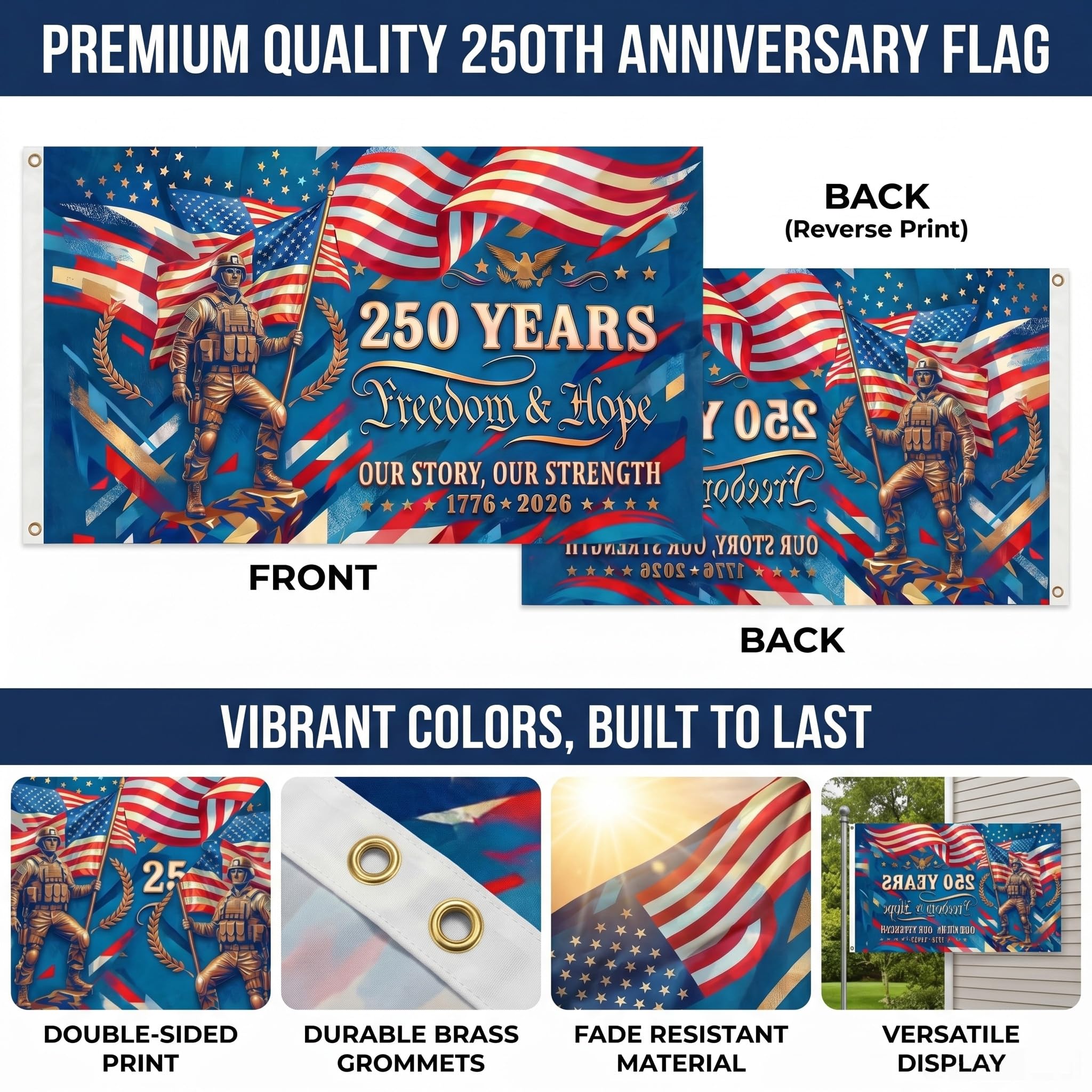 Satumho 250th Anniversary Flag 3x5 Ft hanging on a wall