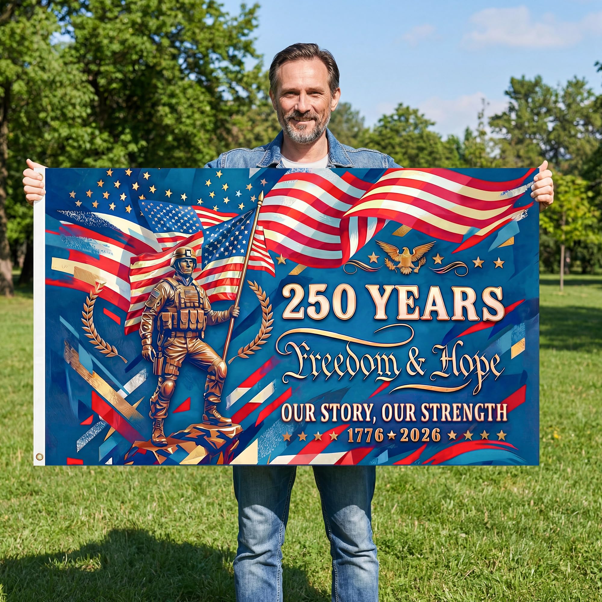 Satumho 250th Anniversary Flag close-up of stitching