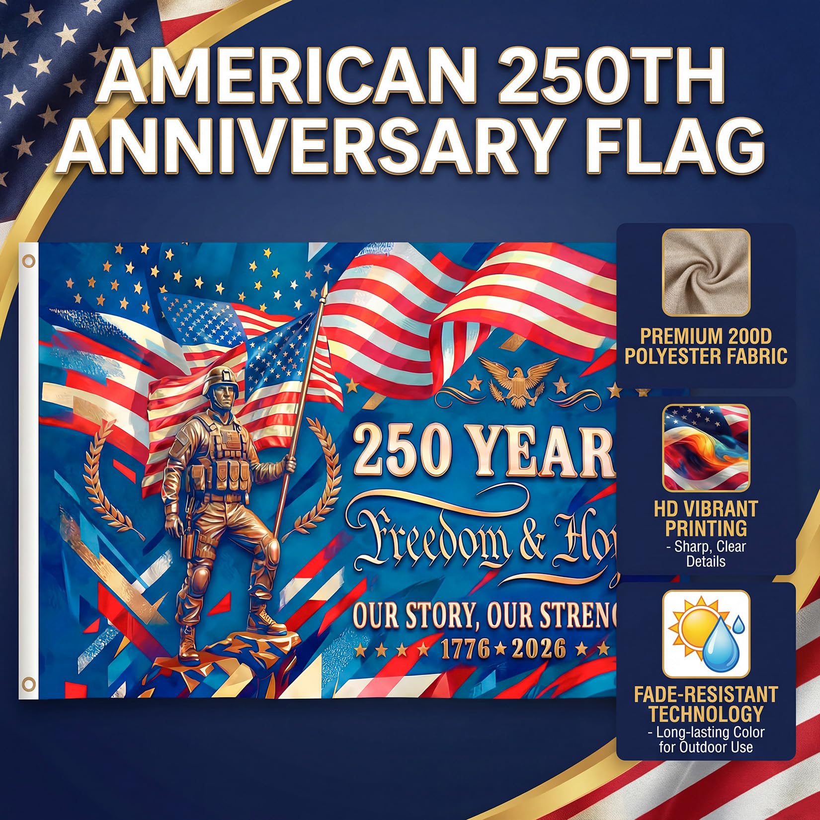 Satumho 250th Anniversary Flag in a folded position for storage