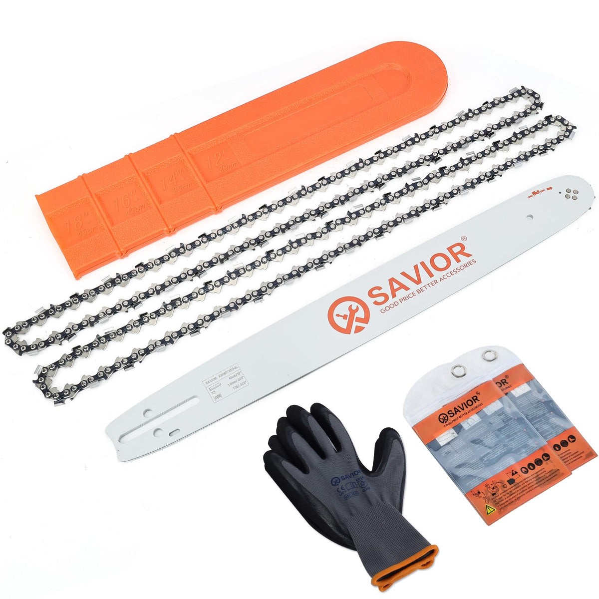 Savior 18-inch chainsaw bar and chain combo front view